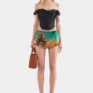 Venroy Green & Orange cactus silk cotton mini shorts